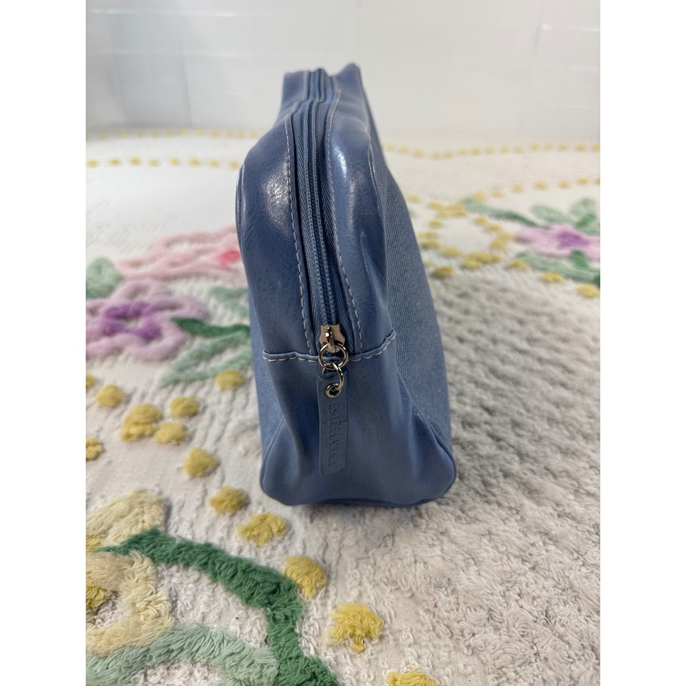 Estee Lauder Blue Denim Faux Leather Cosmetic Makeup Travel Bag Pouch - Picture 2 of 8